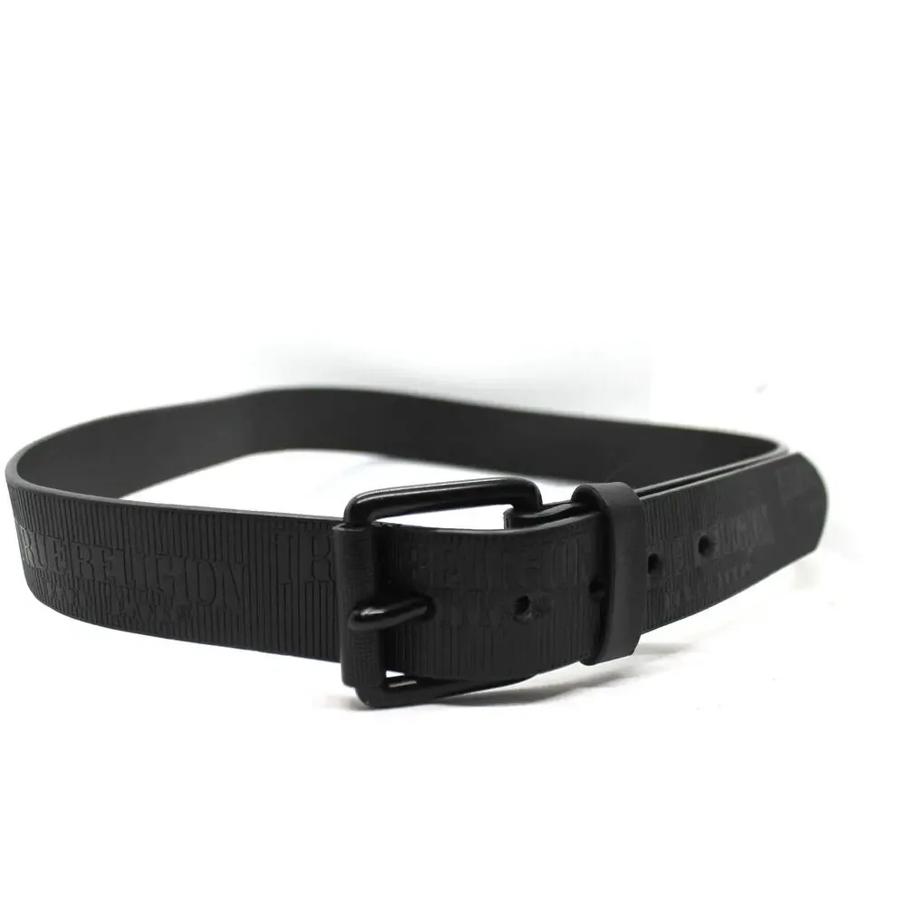 True Religion Mens Van Black Logo Belt w/ Roller Buckle sz 36 NEW